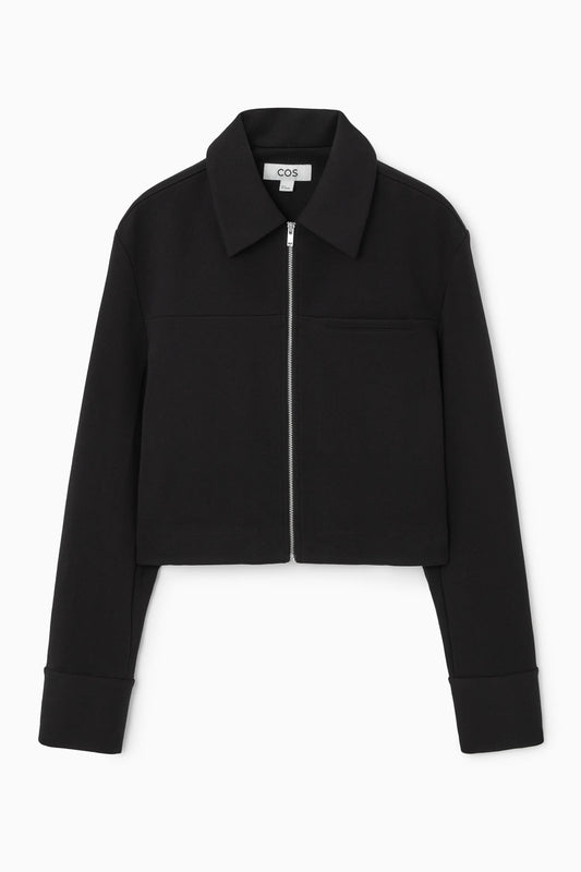Cropped twill zip-up jacket