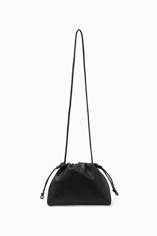 Drawstring leather bucket bag