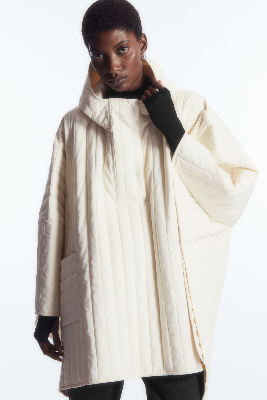 Hooded padded cape