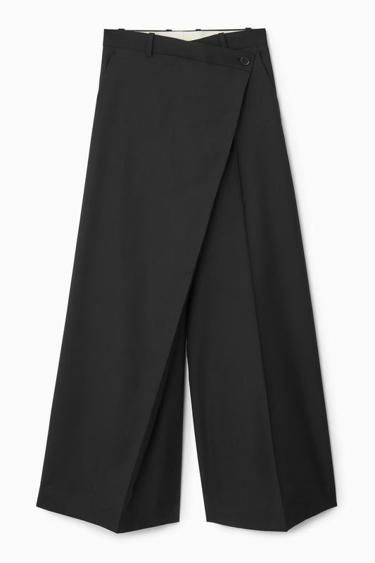 Wrap-front wool trousers