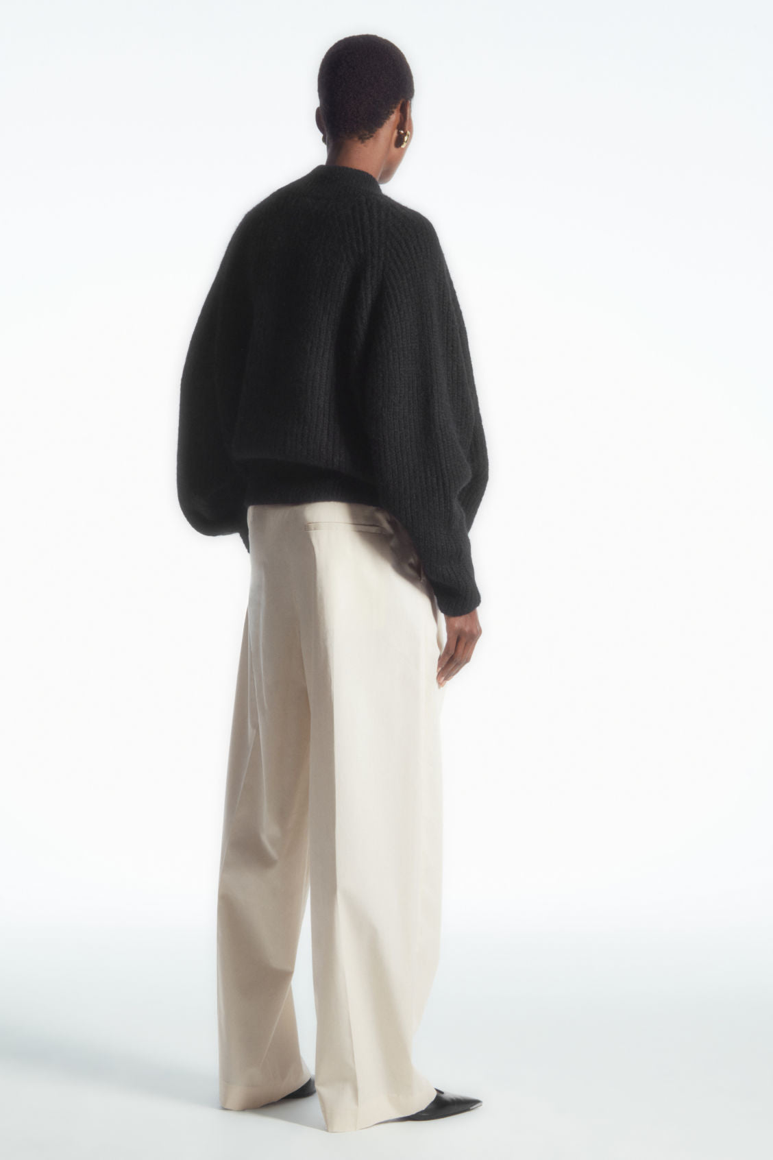 Wide-leg tailored twill trousers