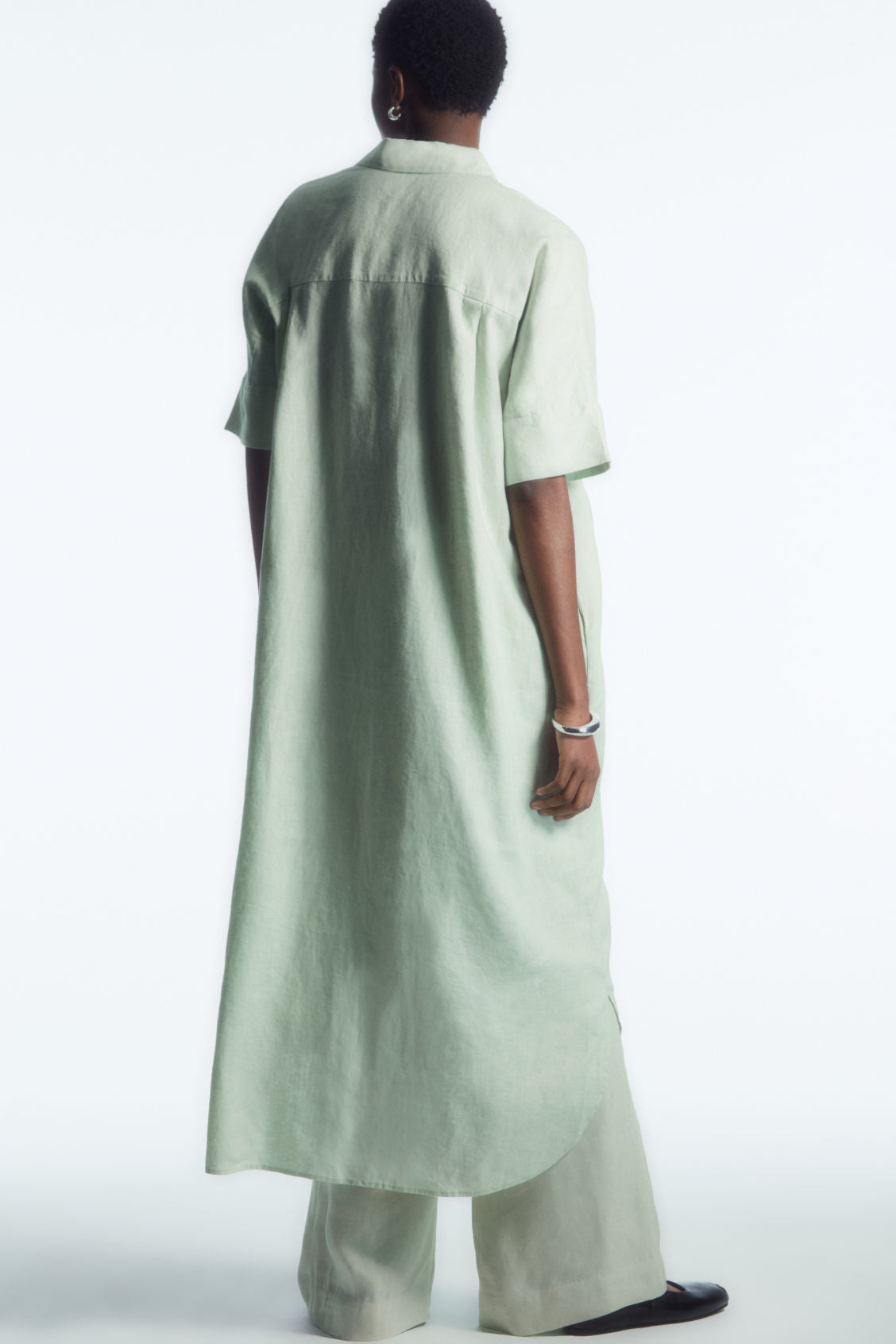 Oversized linen midi shirt dress
