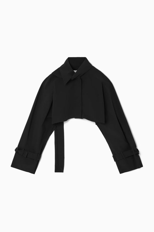 Scarf-detail cropped hybrid trench coat jacket