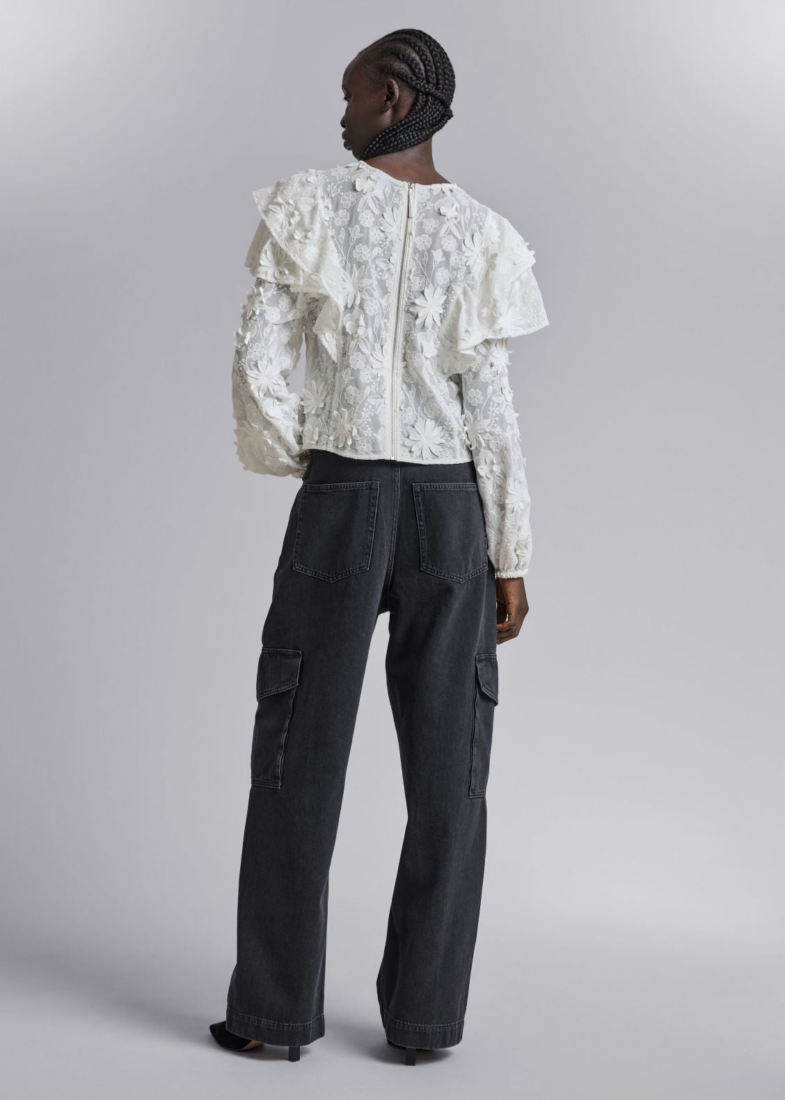 Embroidered ruffle blouse