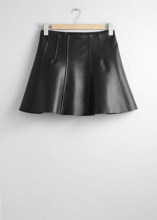 A-Line leather mini skirt