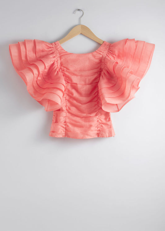Fitted ruffle-sleeve blouse
