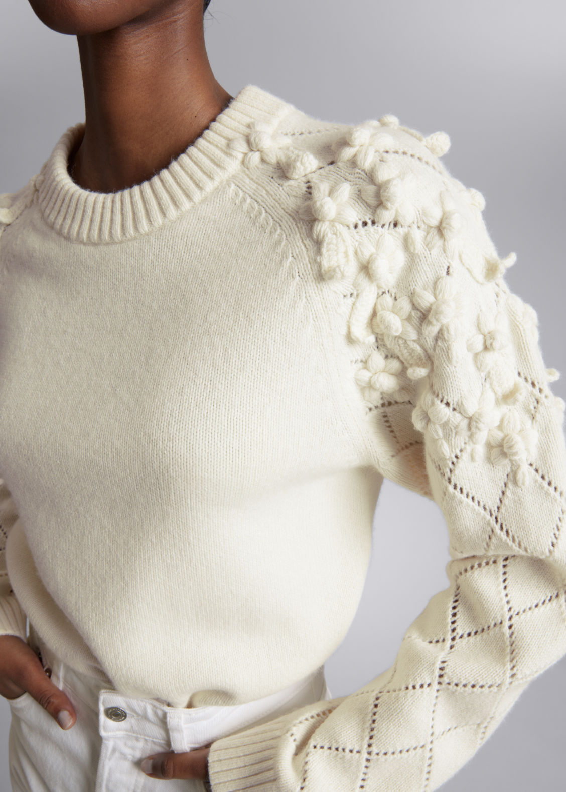 Floral-appliqué knit jumper