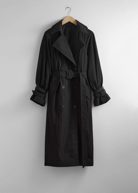 Crinkle-effect trench coat