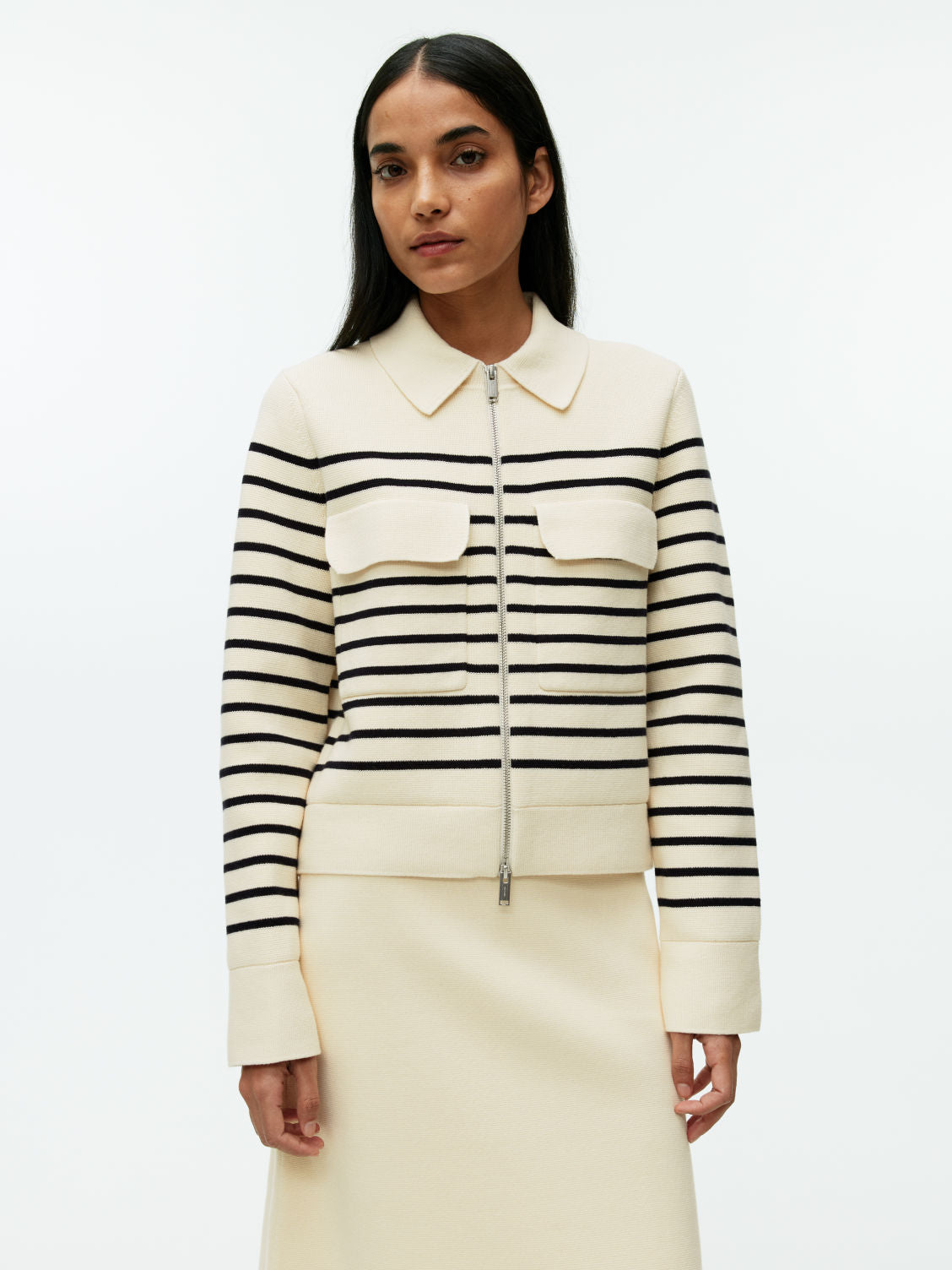 Knitted cotton striped jacket
