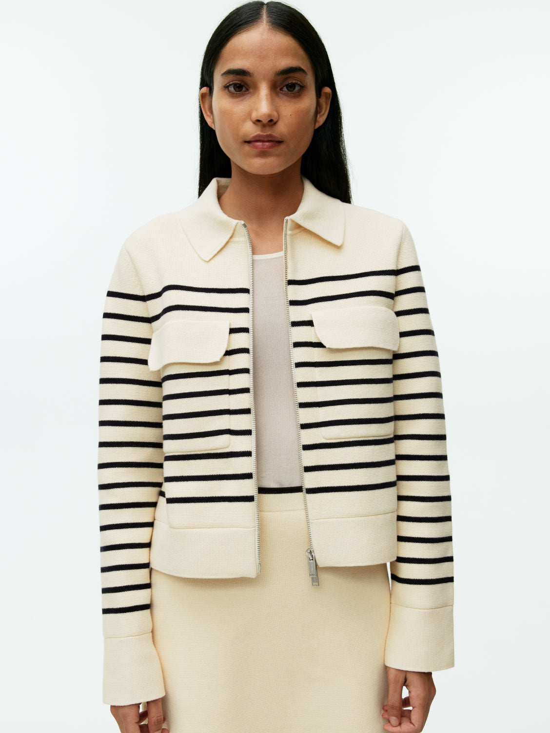Knitted cotton striped jacket