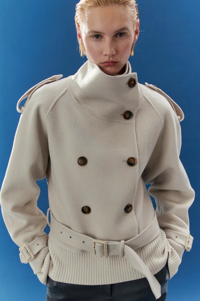 Belt-detail wool jacket