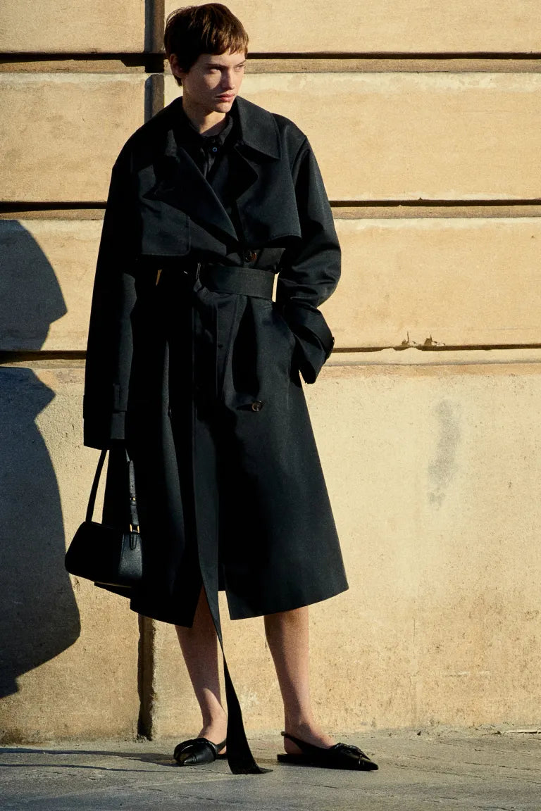 Double-breasted twill trench coat