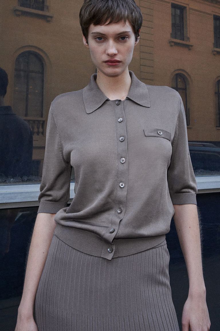 Collared button-front top