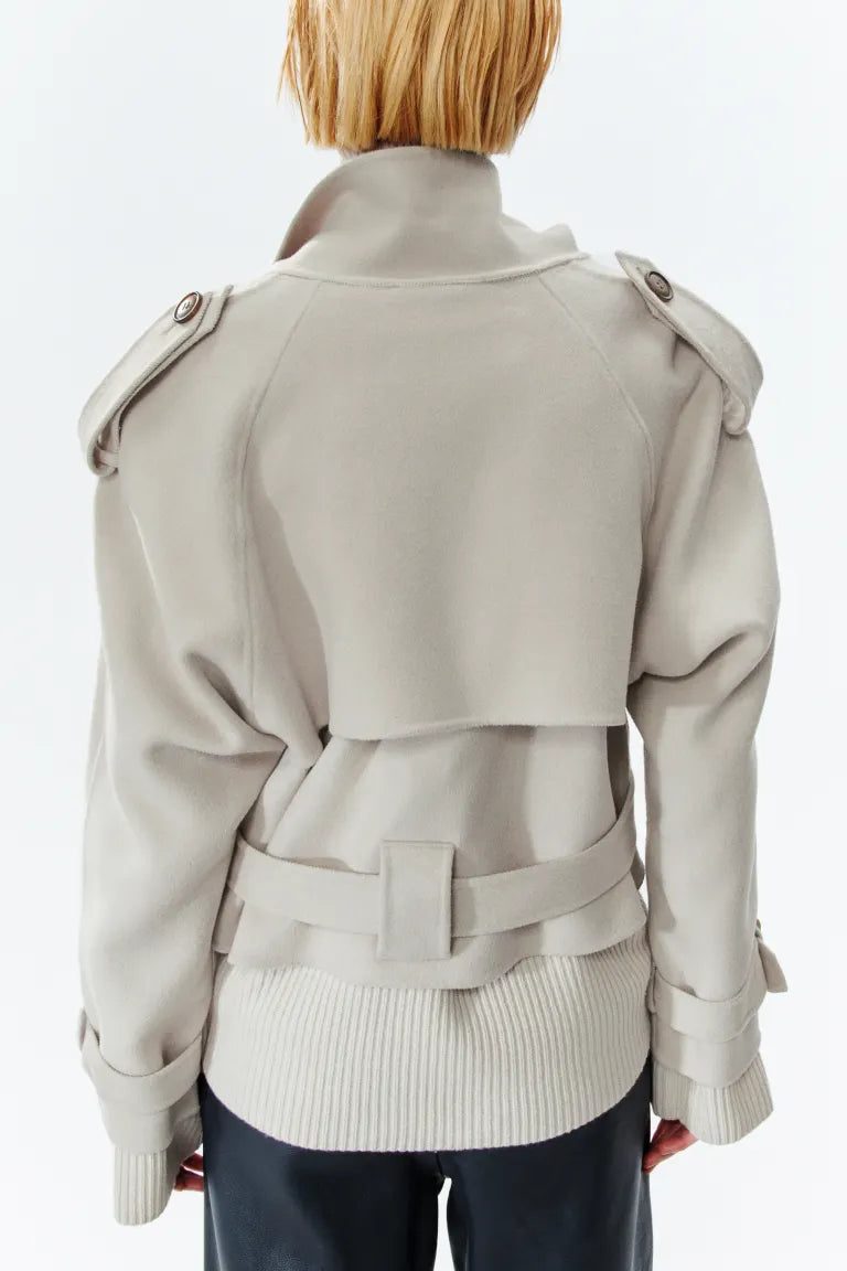 Belt-detail wool jacket