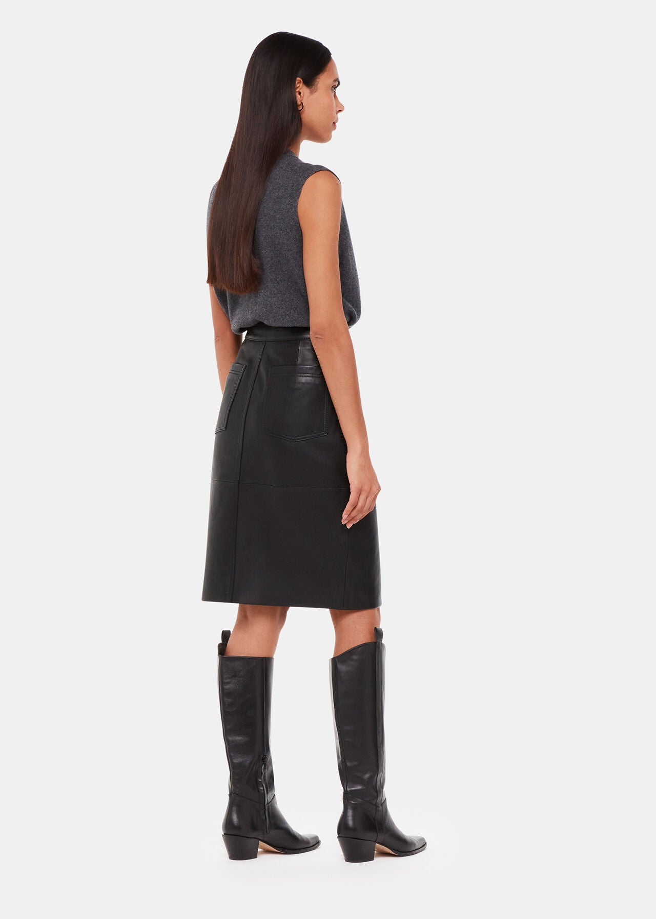 Leather split midi skirt