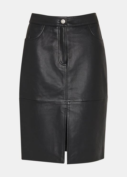Leather split midi skirt