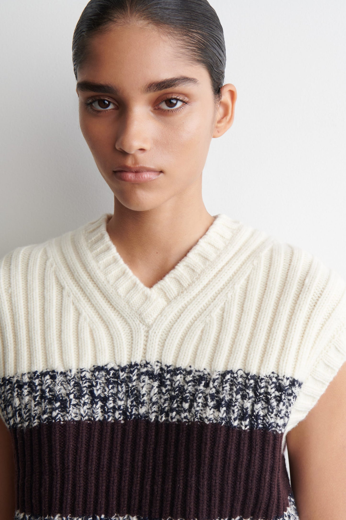 Textured merino wool v-neck vest