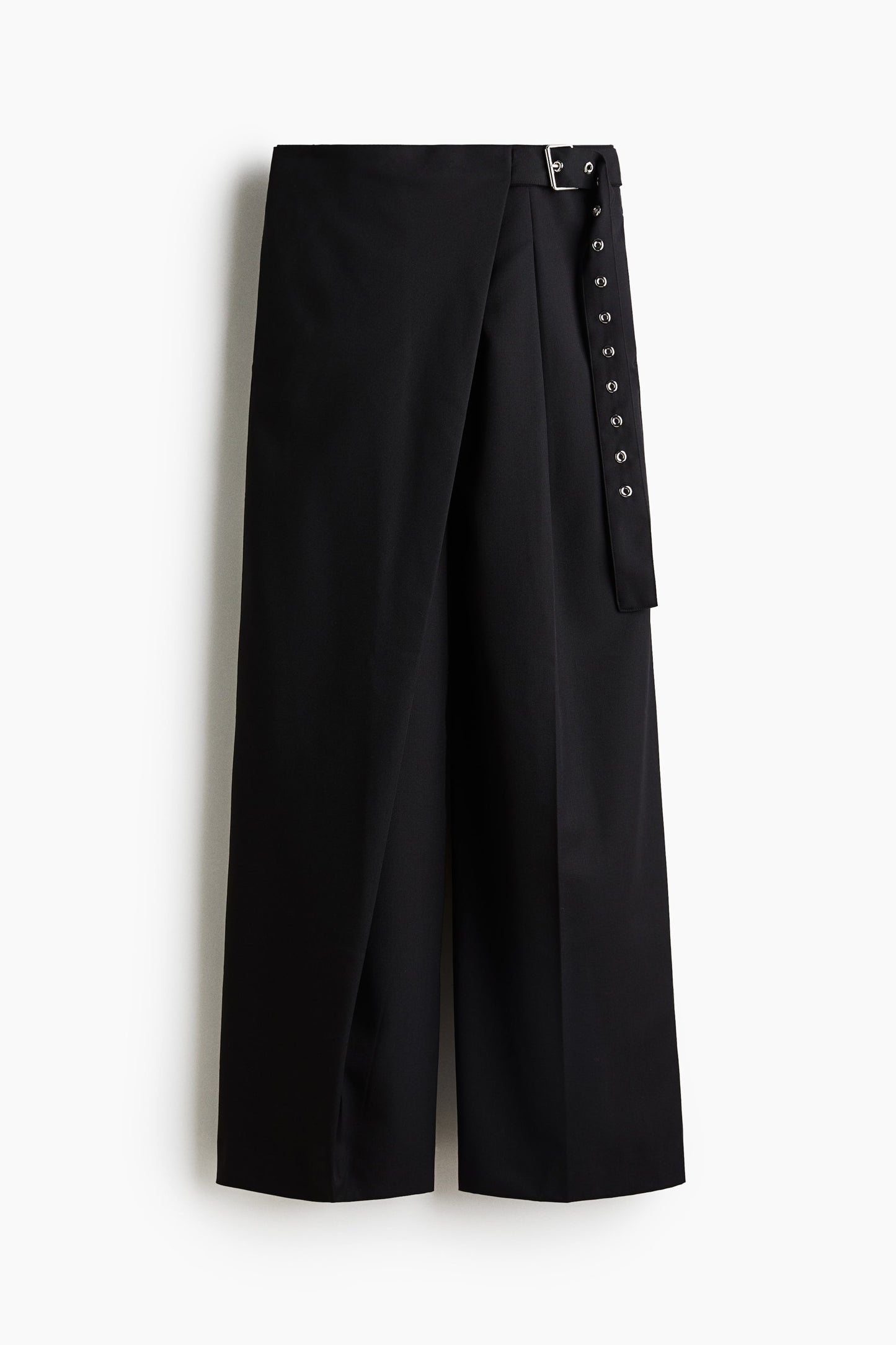 Wool-blend wrap-detail trousers