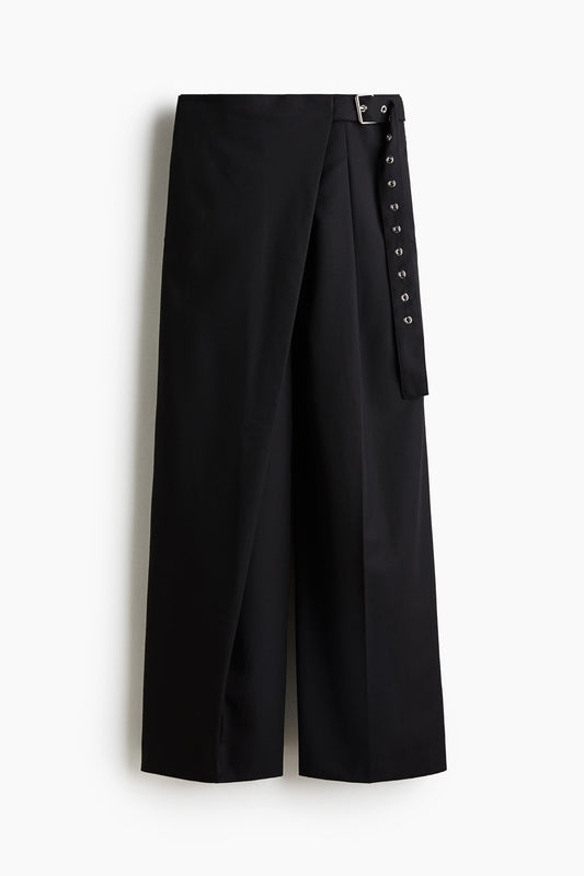 Wool-blend wrap-detail trousers