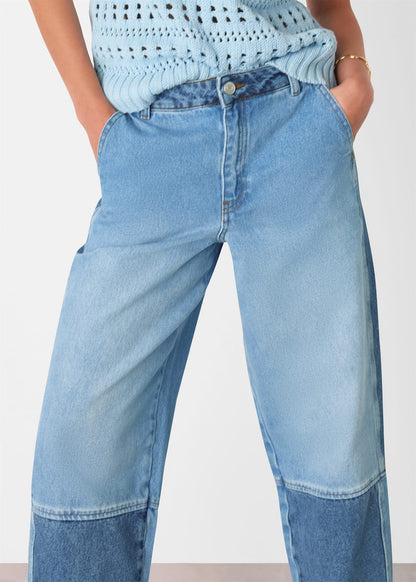Denim Patchwork Barrel Leg Jean