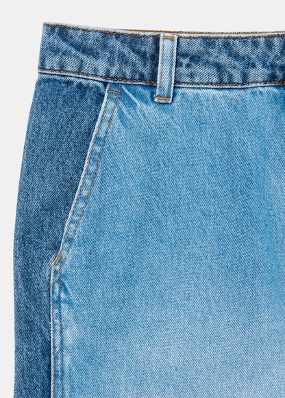 Denim Patchwork Barrel Leg Jean