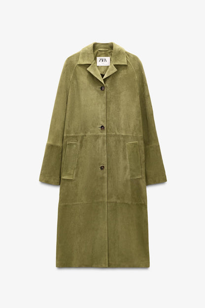 100% Suede Leather Long Coat - Limited Edition