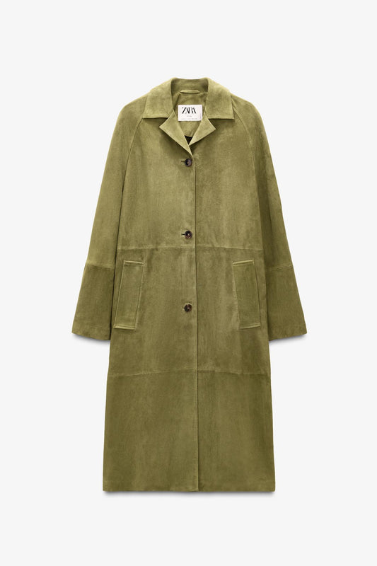 100% Suede Leather Long Coat - Limited Edition