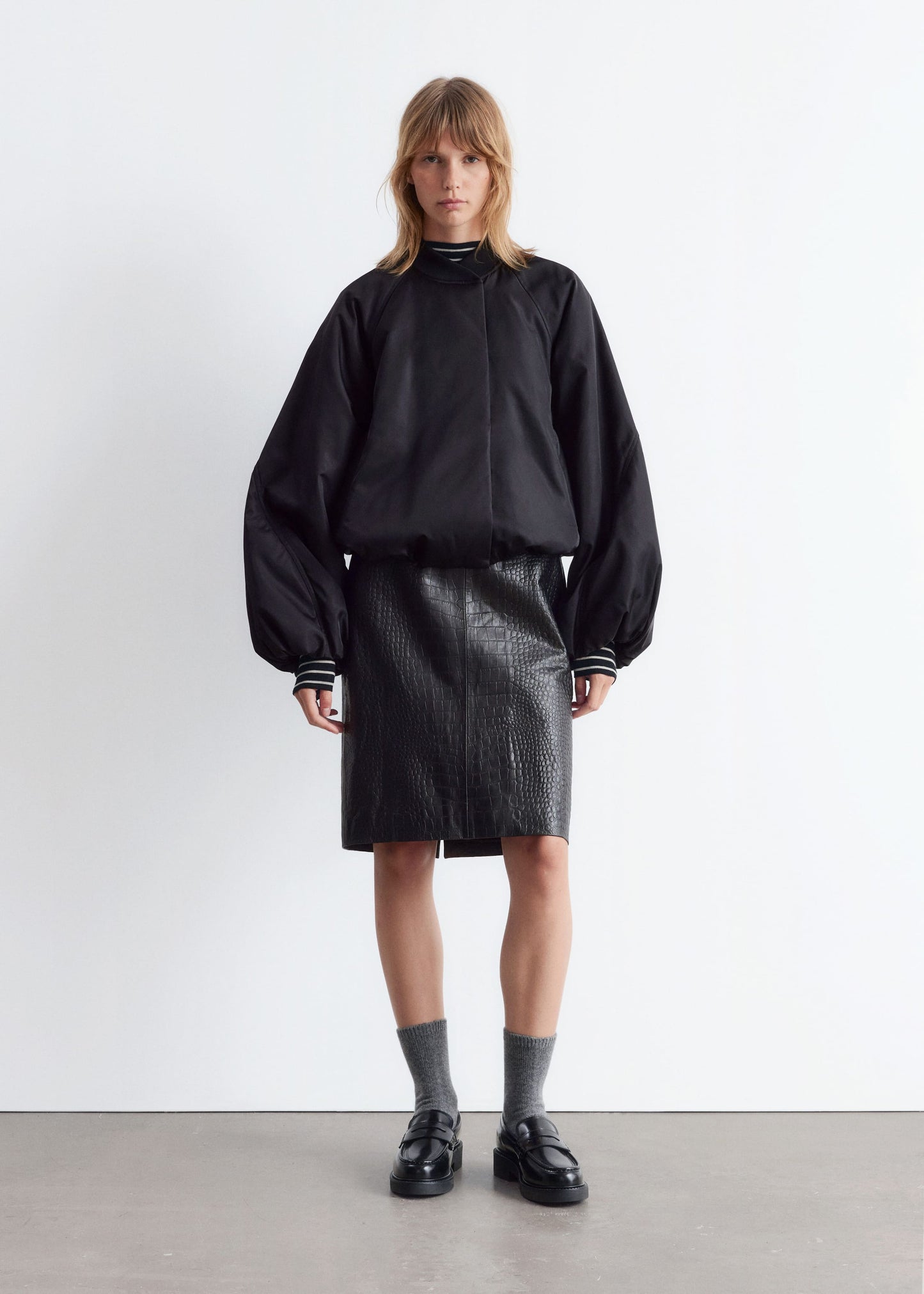 Voluminous-Sleeve Bomber Jacket