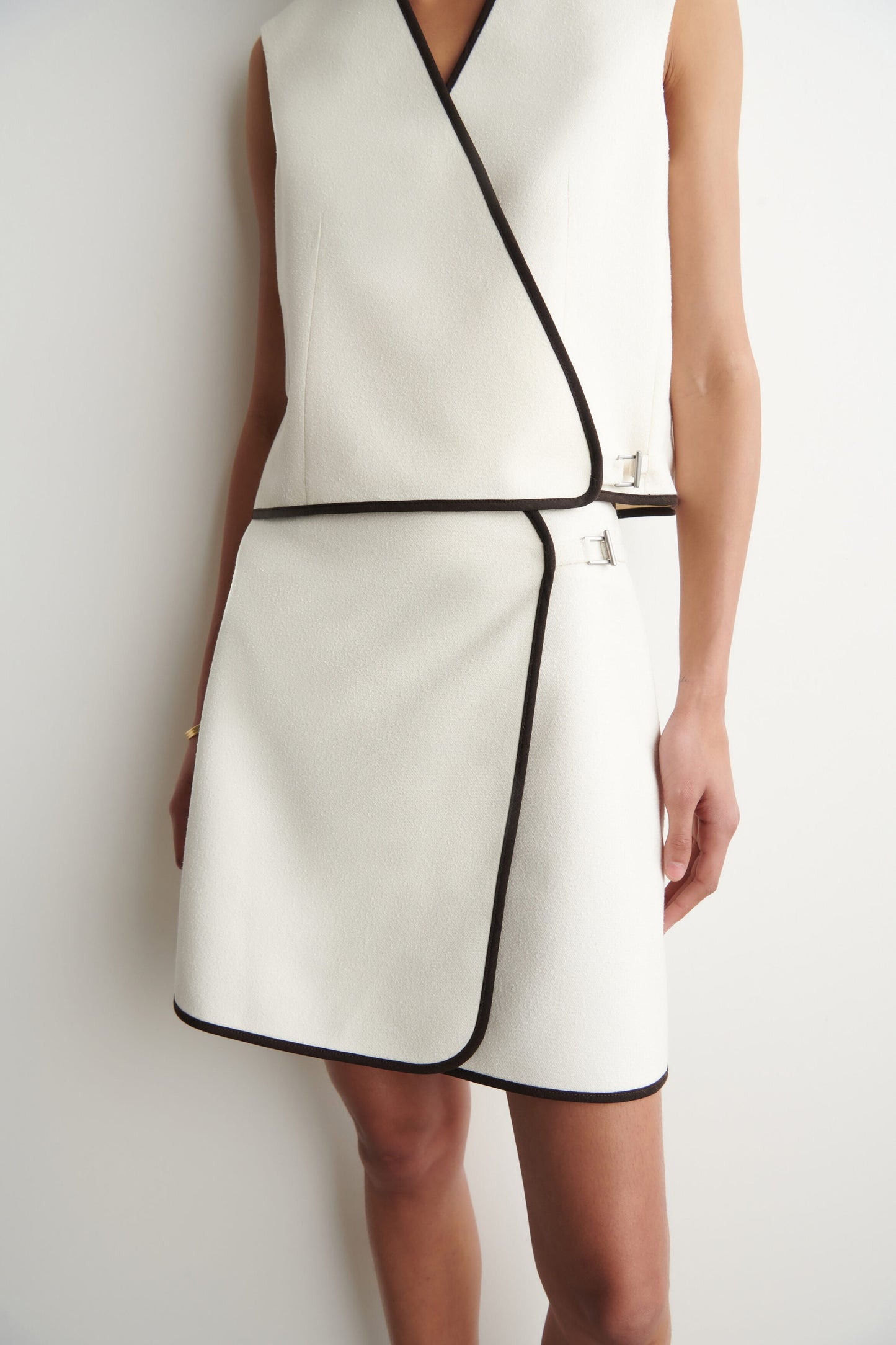 Contrast-Trimmed Mini Wrap Skirt