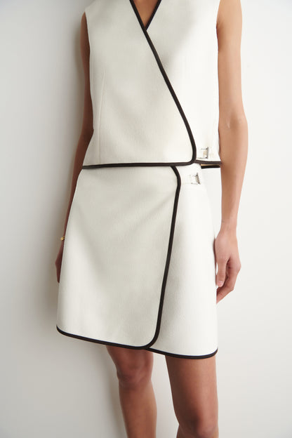 Contrast-Trimmed Mini Wrap Skirt