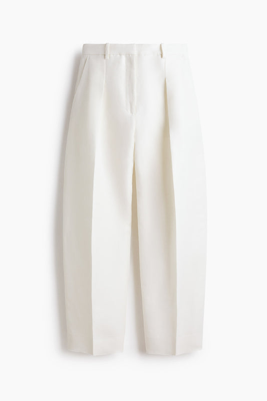 Linen-blend barrel trousers