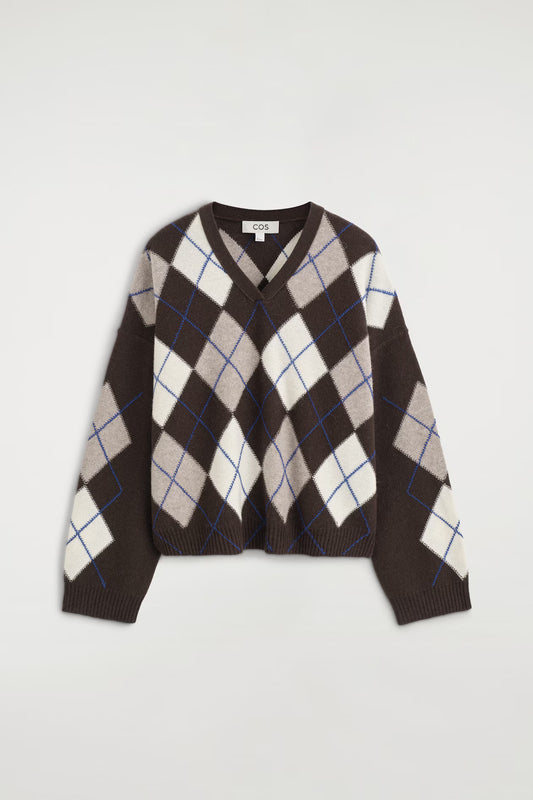 Argyle Wool-Alpaca V-Neck Jumper
