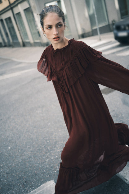 Frill-trimmed chiffon dress
