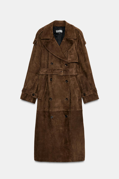 100% Suede Leather Trench Coat Zw Collection Limited Edition