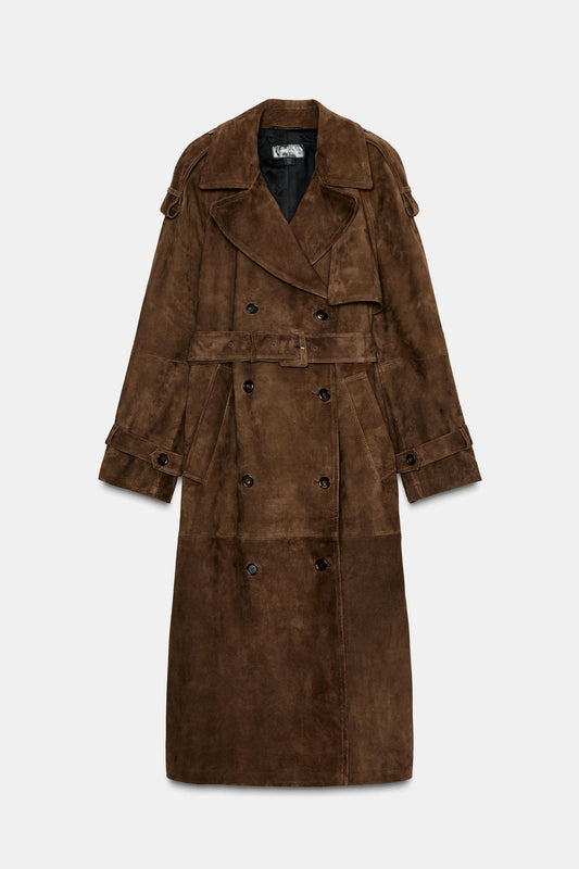 100% Suede Leather Trench Coat Zw Collection Limited Edition