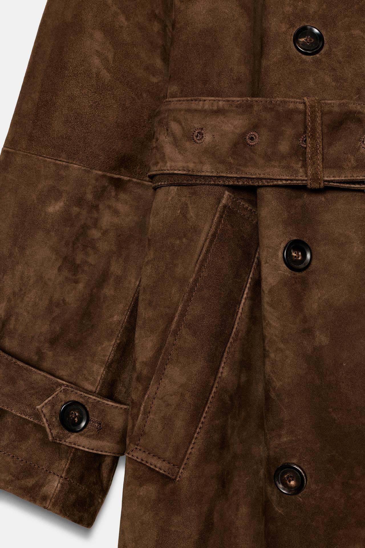 100% Suede Leather Trench Coat Zw Collection Limited Edition