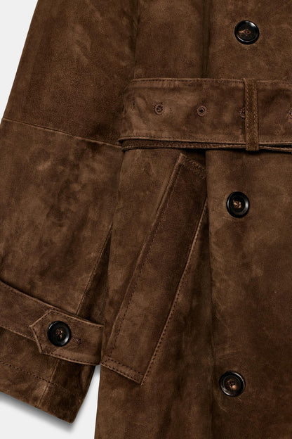 100% Suede Leather Trench Coat Zw Collection Limited Edition