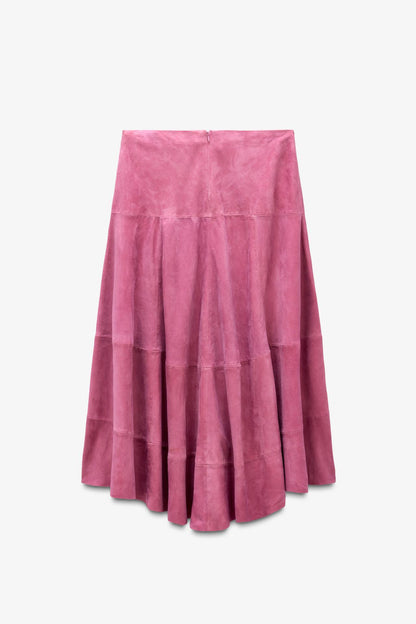 Limited Edition Asymmetric Suede Leather Midi Skirt