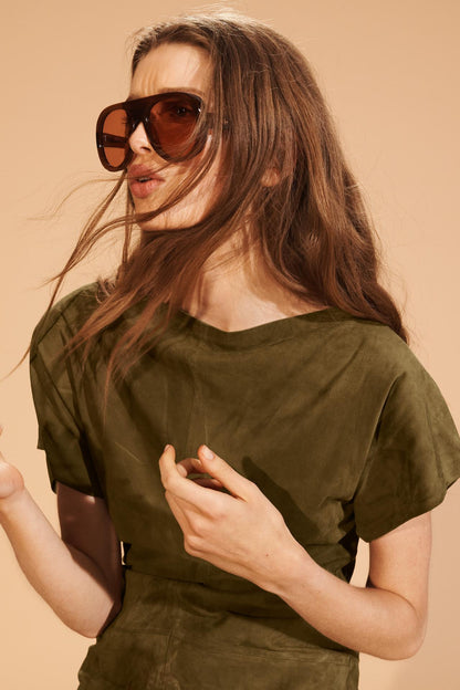 Limited Edition Draped Suede Leather Dress