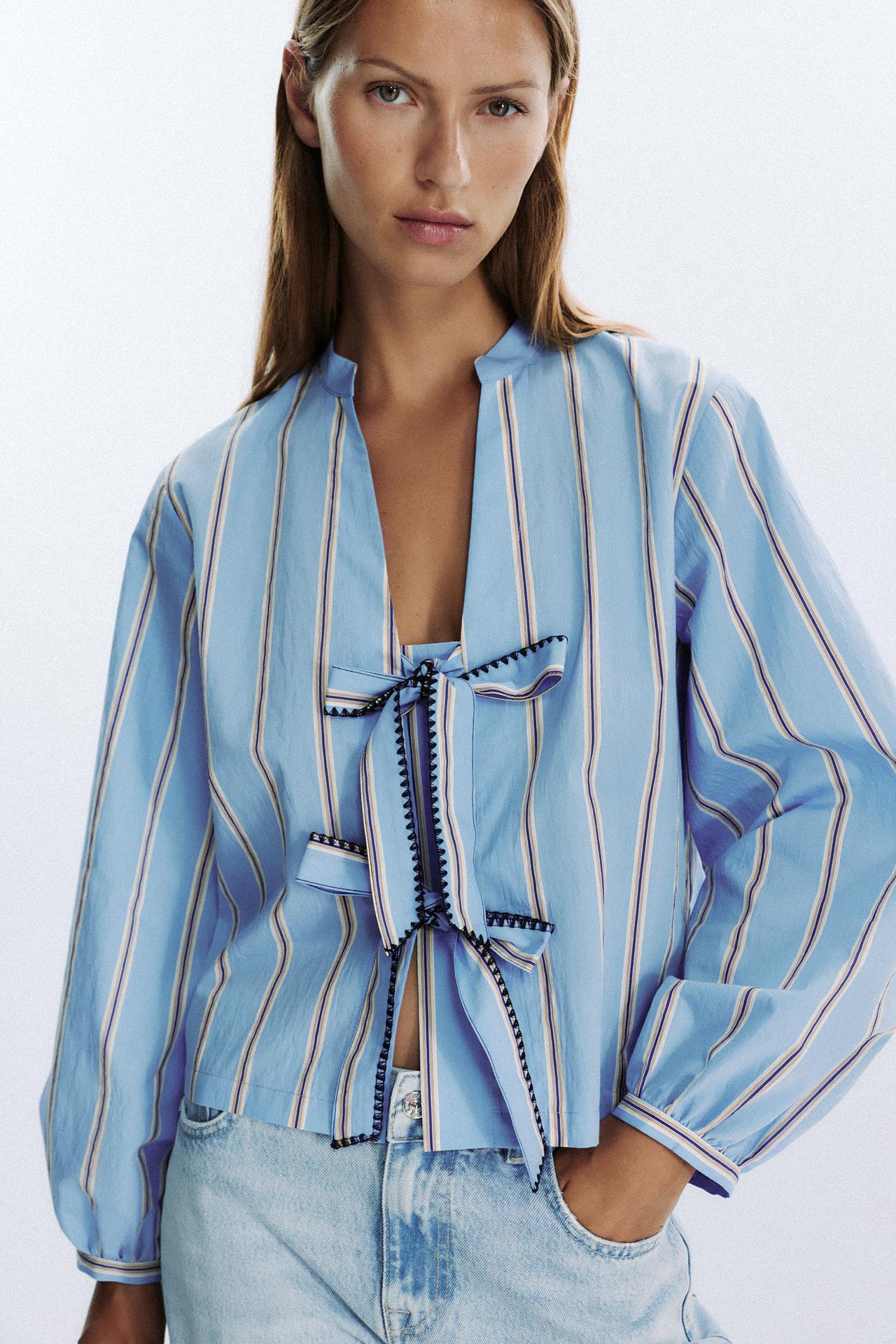 Striped Poplin Shirt with Ties