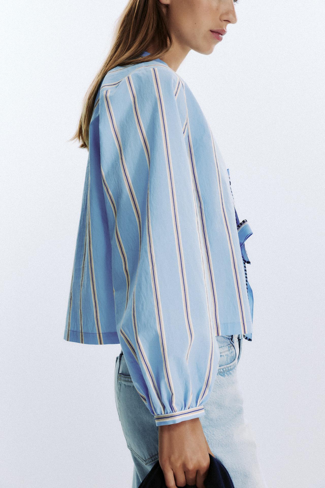 Striped Poplin Shirt with Ties
