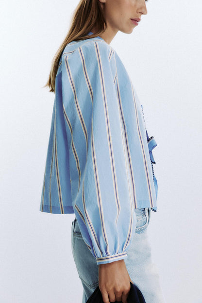 Striped Poplin Shirt with Ties