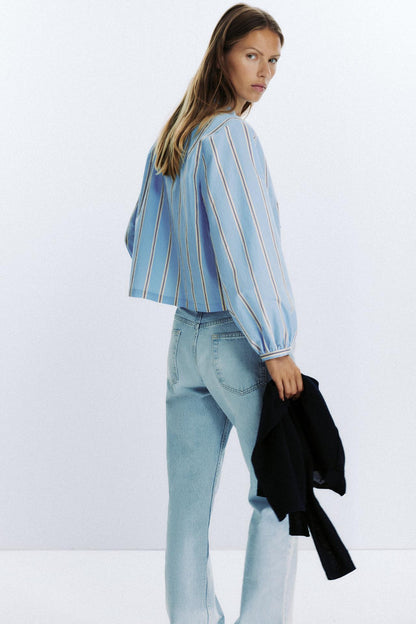 Striped Poplin Shirt with Ties