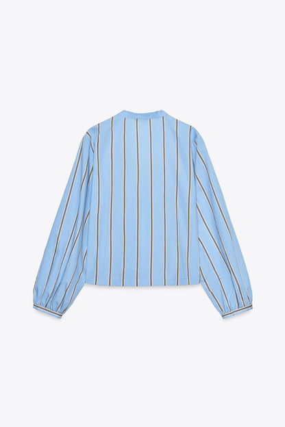 Striped Poplin Shirt with Ties