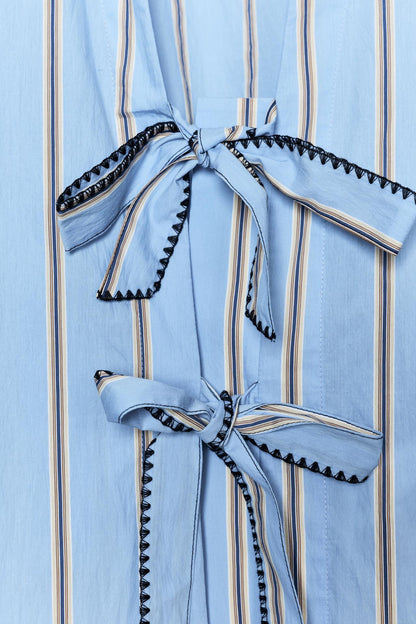 Striped Poplin Shirt with Ties