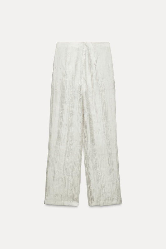 Wrinkled-Effect Organza Trousers