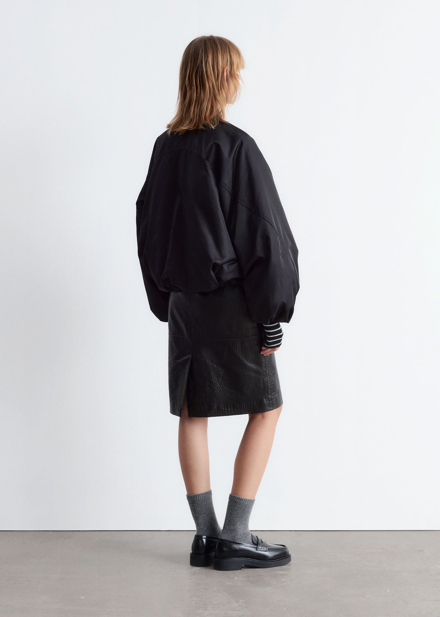 Voluminous-Sleeve Bomber Jacket