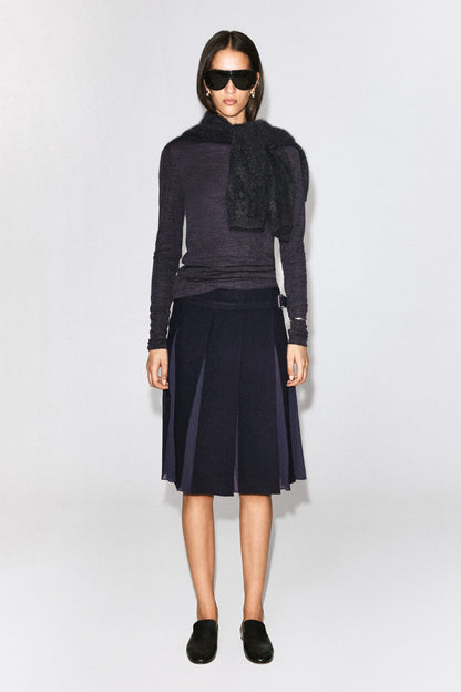 Belted Pleated Wool-Blend Skirt