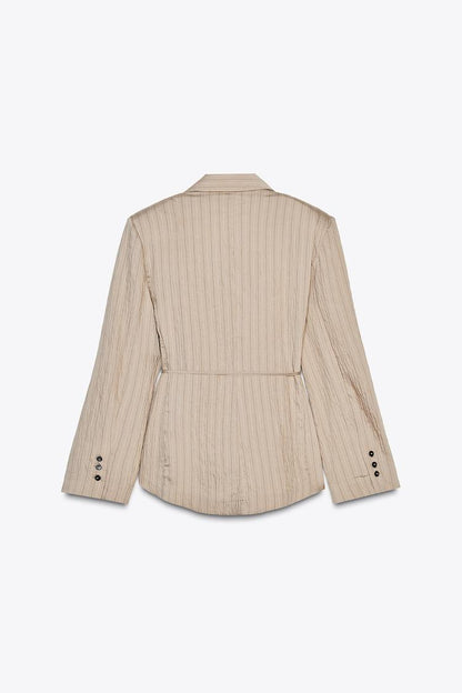 Striped Blazer with Thin Belt