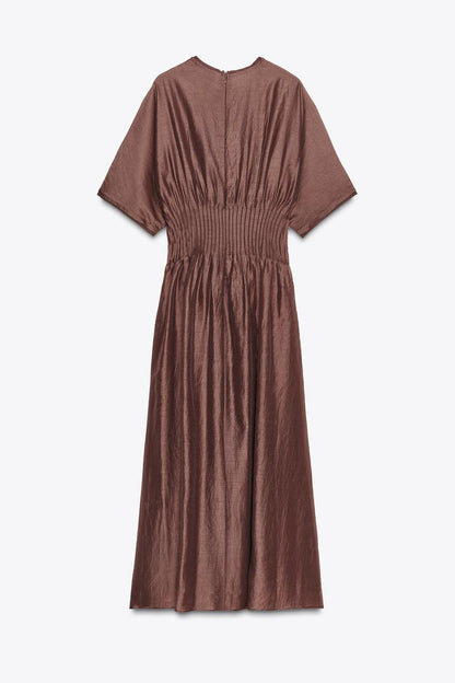 Pleated Waist Knit Dress With Matching Detail